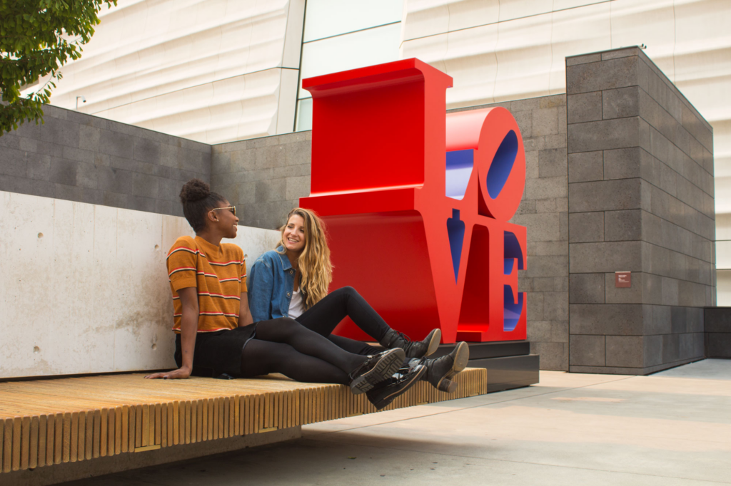 Robert Indiana's LOVE sculpture on the floor 5 sculpture terrace at SFMOMA